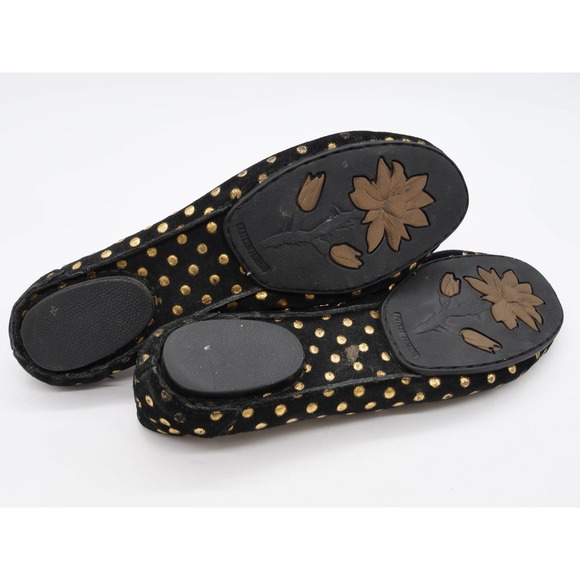 Born Crown Ballet Flats Womens 6 Black Suede Gold Spotted Round Toe Slip On Shoe - Picture 12 of 12
